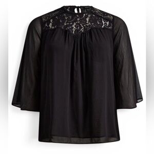 Torrid Black Crinkle Chiffon Lace Trim Top whimsigoth femme vamp Gothcore lace